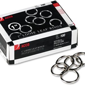 Acco Metal Book Rings 1"  100/Box